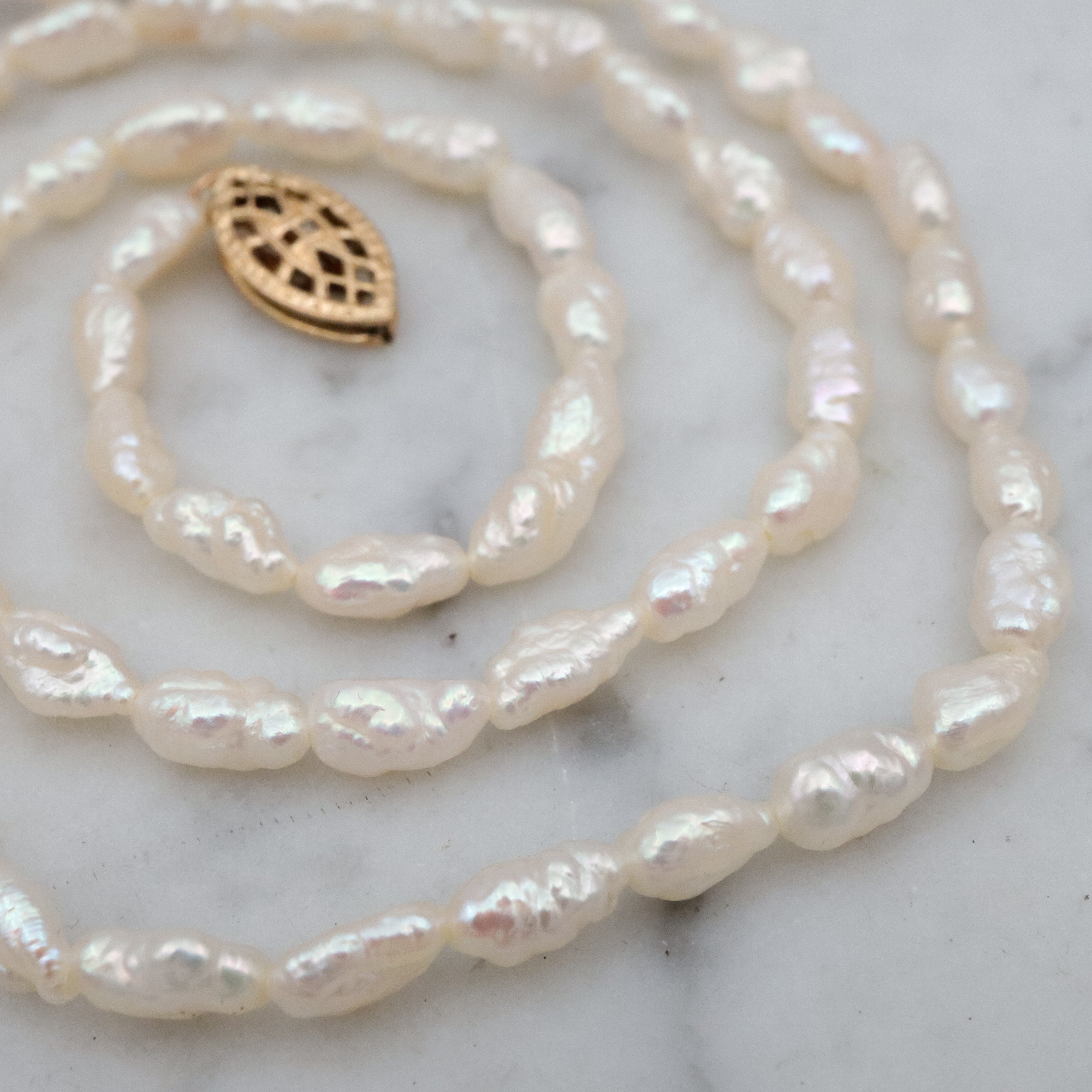 Deco Revival genuine baroque pearl beaded necklace w/gold filled clasp 18"